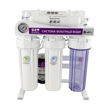 Фильтр обратного осмоса Raifil Grando 6+ (75G) с насосом на станине и манометром